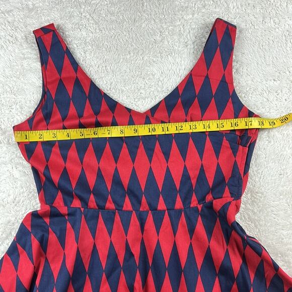 Ixia made in USA harlequin patterned red and blue diamond fit and flare dress, L - Picture 5 of 7